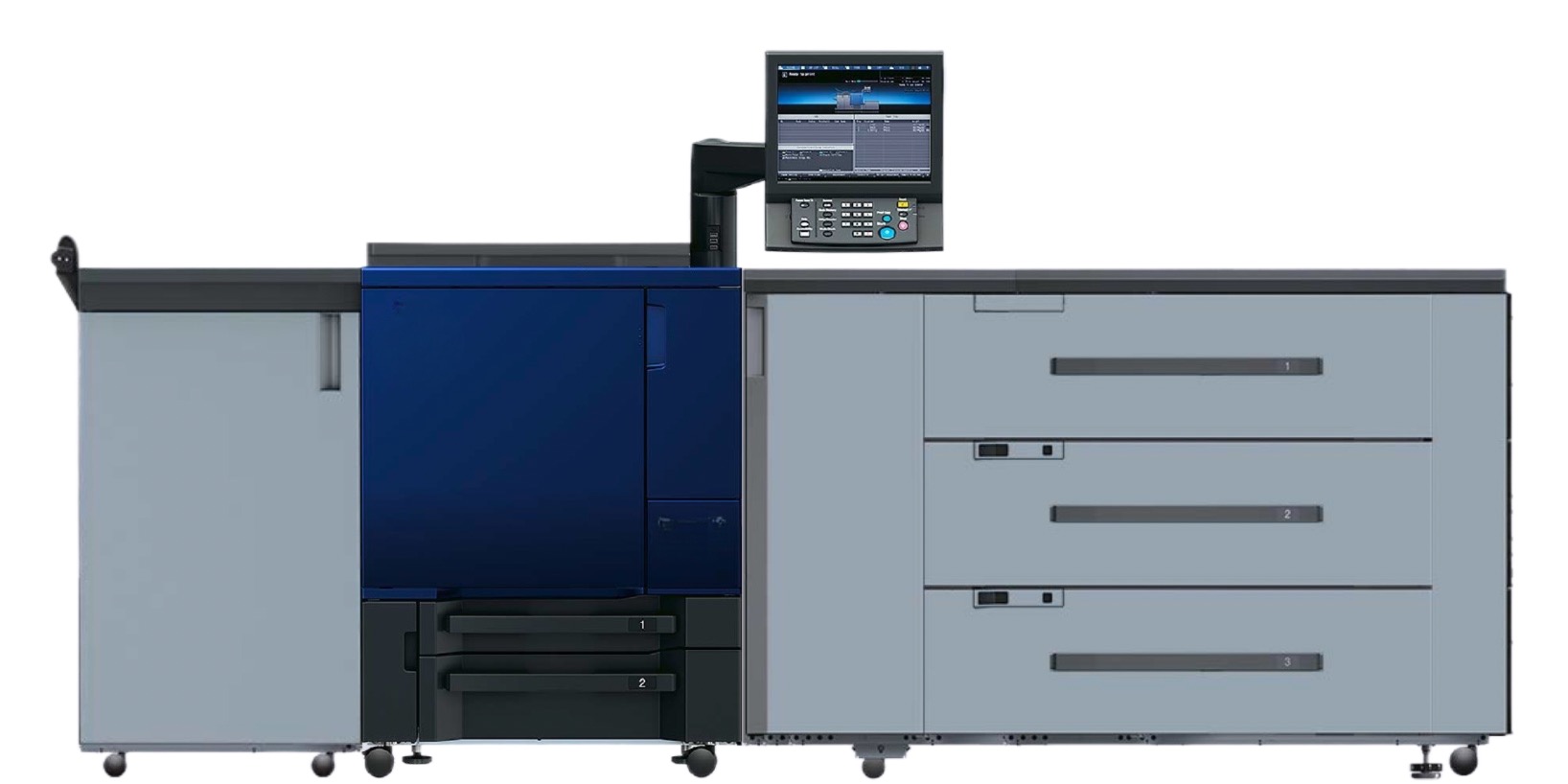 Develop ineo+ 5065 fitted with the PF-812 3-deck high-capacity vacuum feeder for long-sheet printing